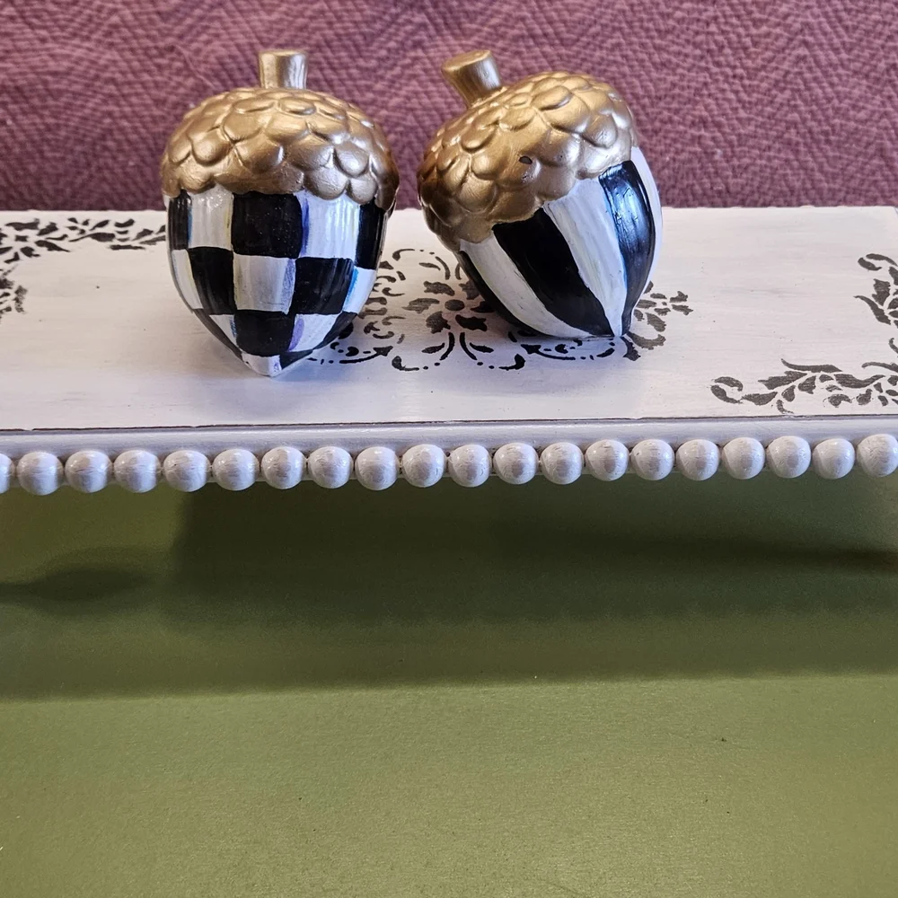 Decorative Distressed White and Black Wooden Tray/Riser - Picture 5 of 6